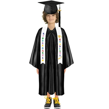 Детска черна шапка и лента за абитуриентски сезон, комплект от 2 теми, сатен, зона за детска градина с шапка