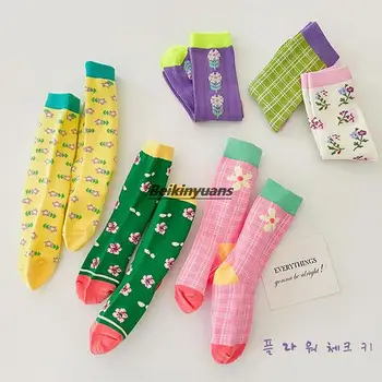 Детски чорапи, дамски пролетно-есенни чорапи, бебешки чорапи, за новородени, трендови памучни чорапи с цветен модел