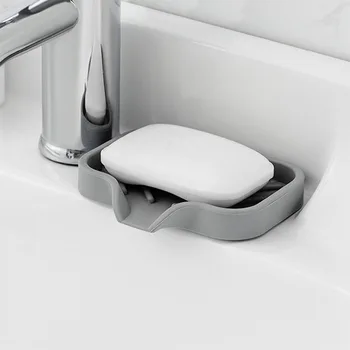 Държач за сапун ястия с вграден сливным копче, мивка на вашия плот, силикон тава за кухненски мивки, нескользящий рафтове за съхранение на гъби в банята