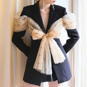 Индивидуален дизайнерски костюм, модно палто с V-образно деколте и с отворен гръб, с принтом в грах, сетчатое елегантна женствена рокля