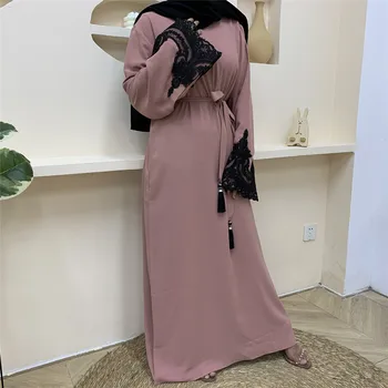 Ислямска Турция, Дубай, модерно мюсюлманската рокля с дълъг ръкав, бельо мозайка рокля за жените, Vestido Robe Musulman De Mode