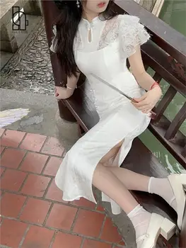 Китайското рокля на Традиционния ретро Чонсам 2023 Лятото Сексуалното Бяло дебнещ вечерна рокля Винтажное дантелено празнична рокля с цепка
