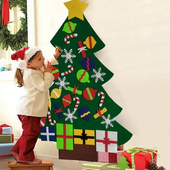 Коледна елха от филц, подвесная коледно дърво с подвижни орнаменти, декорация на стените за деца, Коледни подаръци, Декорация на врата на дома