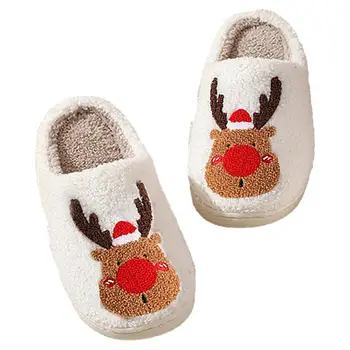 Коледни чехли, сладки пухкави чехли, Коледни чехли с елени, зимните чехли в стил любимци за дома в спалнята