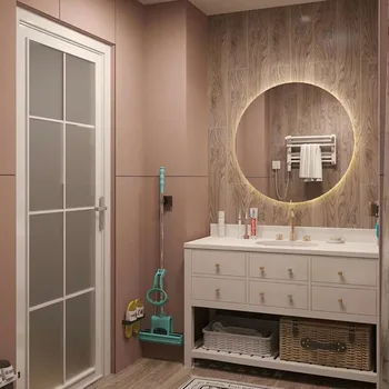 Комбиниран шкаф за баня с мивка от масивно дърво, умно кръгло огледало, межплатформенный мивка за баня