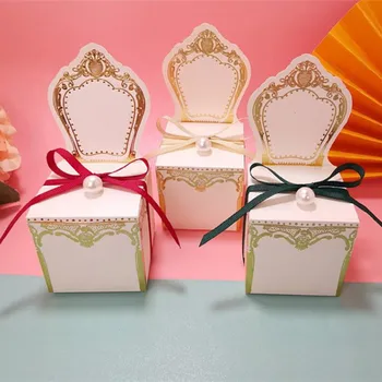 Креативна ретро Сватба Захарно Подарък кутия от Розово Злато с панделка, Декоративни сватбена декорация за маса, Чанта за бонбони, Шоколад