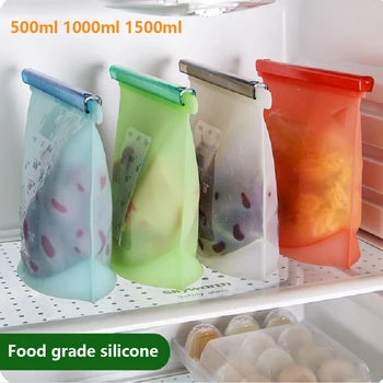 Кухненски силикон пакет за свежест, Херметически контейнер за съхранение на продукти за многократна употреба найлонова торбичка с цип, Контейнер за съхранение на свежестта си в хладилника