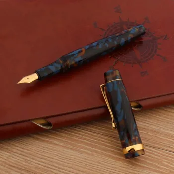 Луксозна висококачествена писалка марка 601, акрилни целулоид, агатовый синьо, класическа калиграфия, Златна Елегантна Чернильная Химикалка за подпис