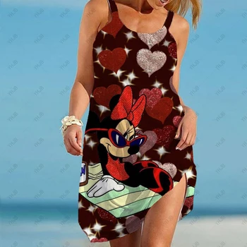 Лятна плажна ретро рокля Disney с Мини маус Мики, Свободно рокля без ръкави в стил бохо, Модерно ежедневна рокля от слънцето, Вечерни рокли за секси момичета