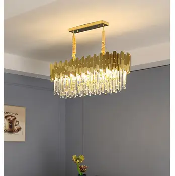 Модерен окачен лампа с кристали от неръждаема стомана, кристален полилей меден цвят, осветителни тела Блясък LED Light Lamparas, Декорация на дома