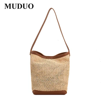 Модерна дамска сламена чанта MUDUO, летни дамски чанти през рамо, плажни чанти за почивка, ръчно изработени, висококачествени чанта-месинджър