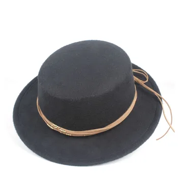 Мъжки Дамски шапка с плосък покрив, фетровая шапка за господа, елегантни дамски вълнена фетровая шапка, Размер 56-58 см