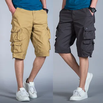 Мъжки Летни къси панталони, всекидневни модни шорти, висококачествени памучни шорти за бягане, мъжки свободни шорти-карго с множество джобове с дължина до коляното