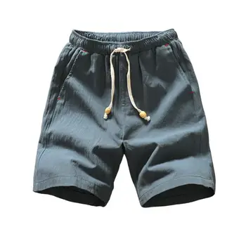 Мъжките ежедневни панталони с джобове, прави широки шорти, летни обикновена свободни плажни шорти за фитнес, спортни дрехи, мъжки панталони
