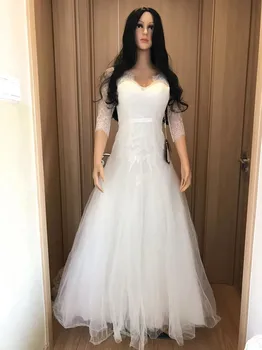 На Разположение на склад Сватбена рокля Cleanrance с дълги ръкави, най-Малкият Размер, Евтино Сватбена Рокля НОМЕР 4