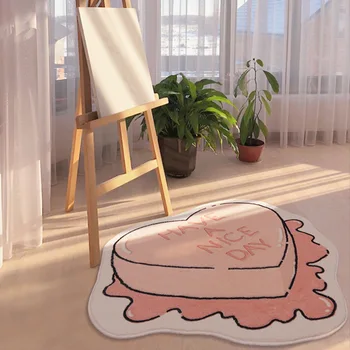 Неправилна форма Розов килим във формата на сърце, домашно сладко нощни каре за всекидневната, нескользящий килим за спални, детски килим за пода