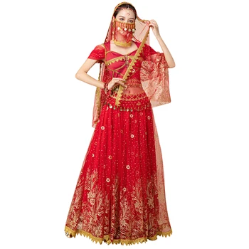 Нов Стил, комплект костюми за индийски танци за възрастни, сари, Болливудский женски дрехи, шифоновые комплекти дрехи за изказвания в стил ориенталски танци