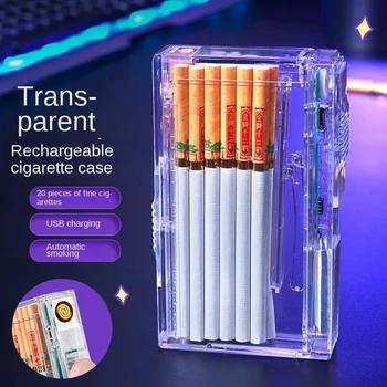 Нов прозрачен портсигар с вольфрамовой зажигалкой, автоматично се количеството на дребните дим, 20 пръчки, най-добре продаваният запалка