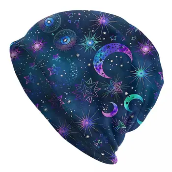 Нова Вязаная шапчица, дамски мъжки шапчица, пролетта и еластична зимна шапка Galaxy Moon Starry Star Beanies на едро