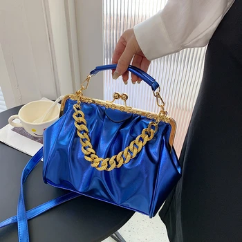 Нова Дамска чанта през рамо Sense of luxury Плиссированная Дамска Чанта С Дебела верига, Чанти, чанта, Брандираната Дизайнерска Кожена Чанта През рамо
