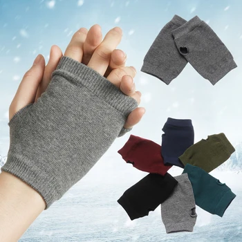 Нови Зимни топли възли вълнени ръкавици без пръсти, женски Мъжки обикновена еластични ръкавици с отворени пръсти, къси кашмир ръкавици