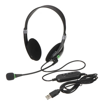 Ново записване, USB слушалки с микрофон, стерео слушалки през главата, черен слушалки с микрофон с шумопотискане за лаптоп Skype