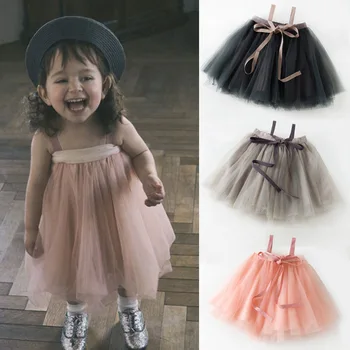Ново лятно модно однотонное рокля-пакет без ръкави за малки момичета, тюлевое рокля розов цвят, без размер за момичета 1-6 години