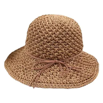 Открита дизайнерска дишаща сламена шапка на японската ръчно изработени с лък, сгъваеми слънчеви шапки, козирка от слънце, шапка gorros