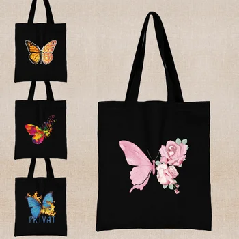 Пазарска чанта с принтом Пеперуди, Чанта в стил Харадзюку, по-Голямата голям Пазарска Чанта, Модерен Скъпа Холщовая Чанта на едно рамо за Жени