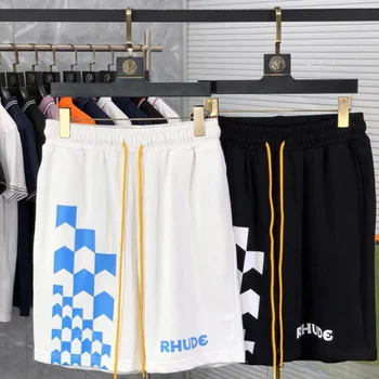Памучни хавлиени шорти RHUDE Ежедневни мъжки къси панталони с логото на съвсем малък голям размер
