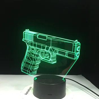 Пистолетен 3D лека нощ, сензорен малка странична лампа за гардероб, USB Адаптивни подарък, USB led детска лампа Luminaria Office Light AW-1118
