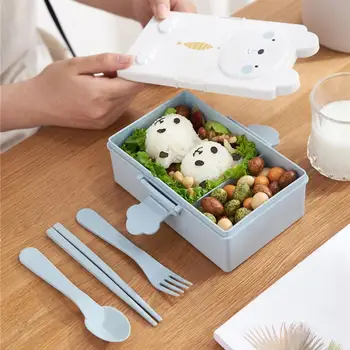 Практичен дизайн отделения за обяд, преносим обяд-бокс Kawaii за деца от детската градина, хранителен контейнер за обяд за ежедневна употреба