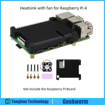 Радиатор, охлаждане на Raspberry Pi 4 / 4B, с Вграден алуминиев радиатор, Поддръжка на POE и охлаждащ вентилатор (P165-B)