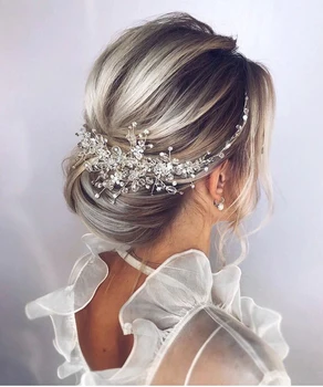 Реколта сватбени аксесоари от розово злато и сребро, шапки за младоженци, гребен за коса с блестящи кристали, елегантен банкетна костюм за жените