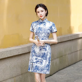 Ретро Традиционен китайски стил, подобрено лятна рокля ципао Рокли 2022, дрехи големи размери M-4XL