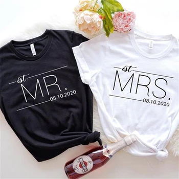 Ризи MR MRS, дамски стилна тениска за влюбени за Свети Валентин, эстетичная градинска дрехи, мода, ризи, блузи, лятна тениска унисекс с къс ръкав