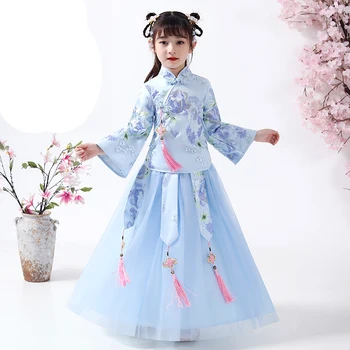 Рокля с бродерия в китайски стил Хан Фу за момичета в цветенце за сватбеното парти, вечерни рокли за рожден ден, рокля за абитуриентски за малки момичета