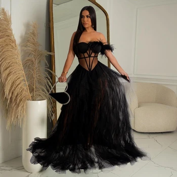 СТИЛНО дамско черно сетчатое вечерна рокля 2023, пролетта женски прозрачно сексуално клуб рокля за парти с рюшами, дълга рокля Макси