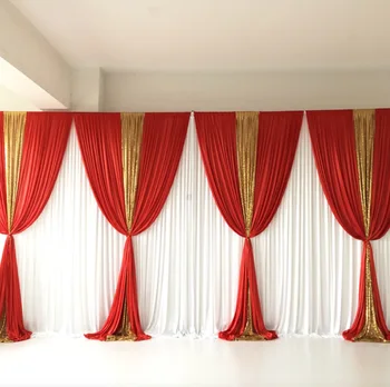 Сватбена фон от Ледената коприна Бяла Завеса С руж, Драпировочные лентата с пайети, монтиран на стената фон за сцена, украса за парти
