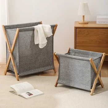 Сгъваема кош за мръсни дрехи на дървена рамка от бамбук, тъканта, кошница за съхранение на домашно мръсни дрехи, универсална лесна потребителска кошница