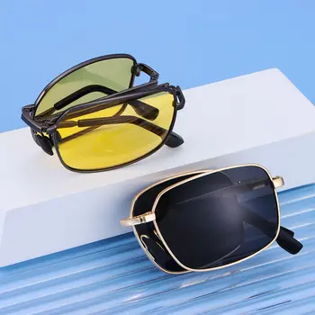 Сгъваеми очила в метални рамки, Слънчеви очила за нощно виждане за мъже, поляризирани очила за шофиране, фотохромичните слънчеви очила