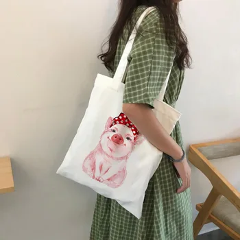 Симпатично прасе печатни платно рамо чанта за пазаруване чанта портмоне ежедневна чанта чанти за момичета Causual рамо чанта