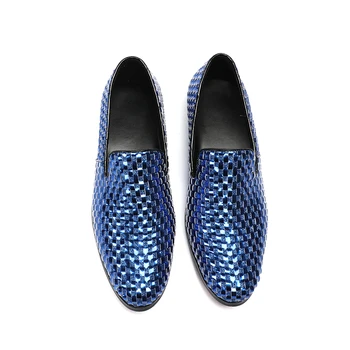 Сини обувки за шофиране без шнур, модерен мъжки модел обувки с остър чучур във формата на змия, градинска бизнес ежедневни обувки