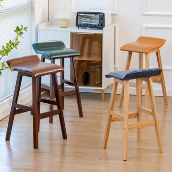 Скандинавски прост, модерен бар стол от масивно дърво, Бар столове за приемане на гости Може да се анализира и да се измие, битови дървени столчета за хранене