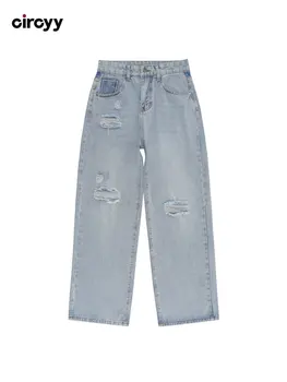 Скъсани дънки за жени, спортни панталони с висока талия, реколта сини выстиранные панталони с ламперия, пролетно градинска мода 2023, директен