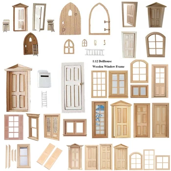 Сладко модел дом в дървена рамка, бижута, Куклен дом, направи си сам, врати, прозорци, 1/12 Куклена къща, миниатюрни Врати, Аксесоари, Мебели, Играчки