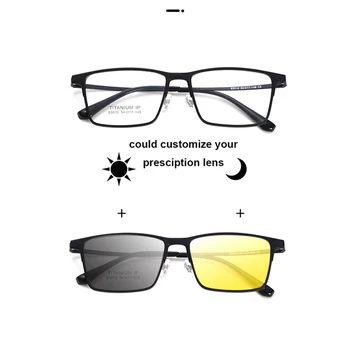 Слънчеви очила с магнитен клип на Polaroid, правоъгълник с пълна рамки, поляризирани очила за шофиране, 3 В 1, мъжки оптични слънчеви очила от чист титан