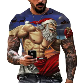 Тениска с изображение на Дядо Коледа, Мъжки Тениски, Топ с Къс Ръкав, 2023, Harajuku, Негабаритная 3D Тениска С Кръгло Деколте, Коледни Свободни Футболк