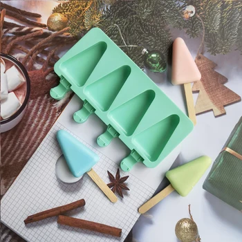 Форма за Popsicle с 4 Дупки Силиконова Форма За Сладолед Ice Pop Шоколадов Пудинг Форма За Печене с Триъгълна Форма Торта Инструменти За Направата на Подаръци