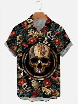 Хавайски мъжка риза с къси ръкави, Градинска Мъжки Дрехи на Европейския Размер, 3D Памук Скелет, Ежедневното лято, 2022